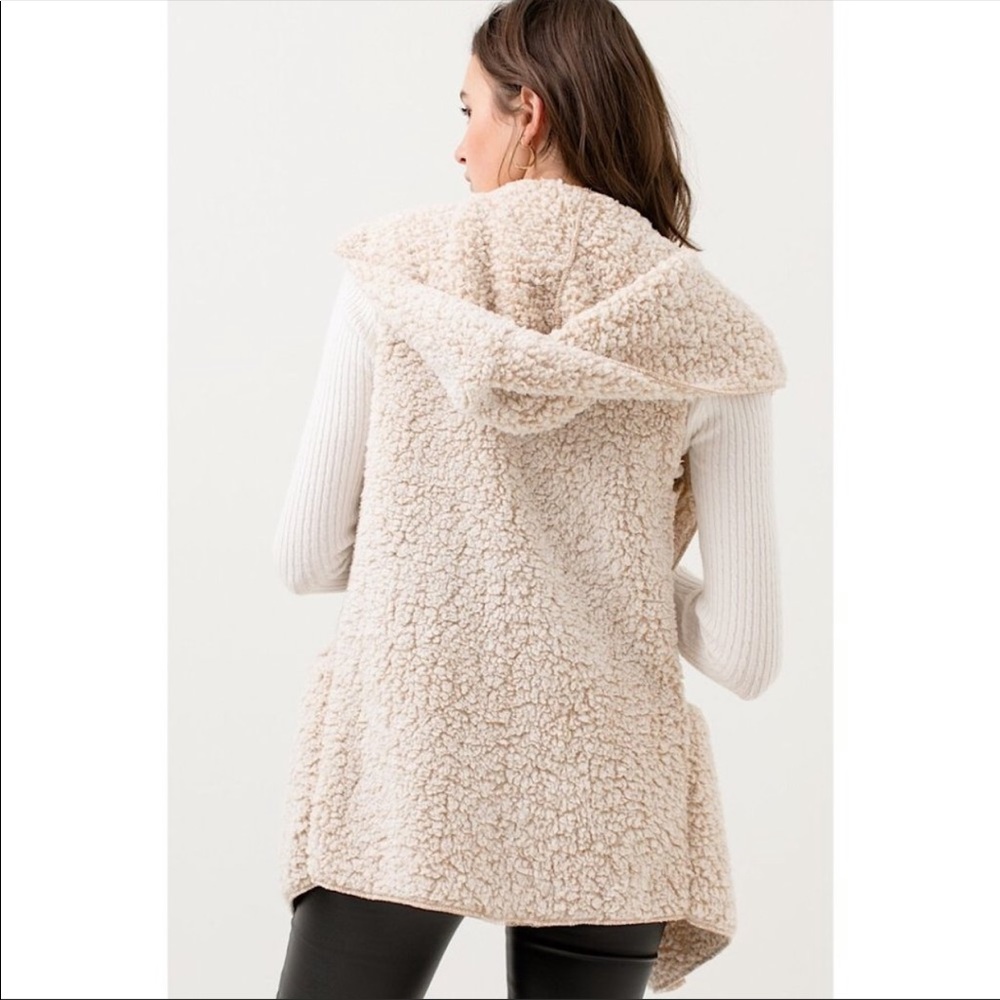 Sleeveless Faux Fur Vest with Hood - Picture 3 of 3